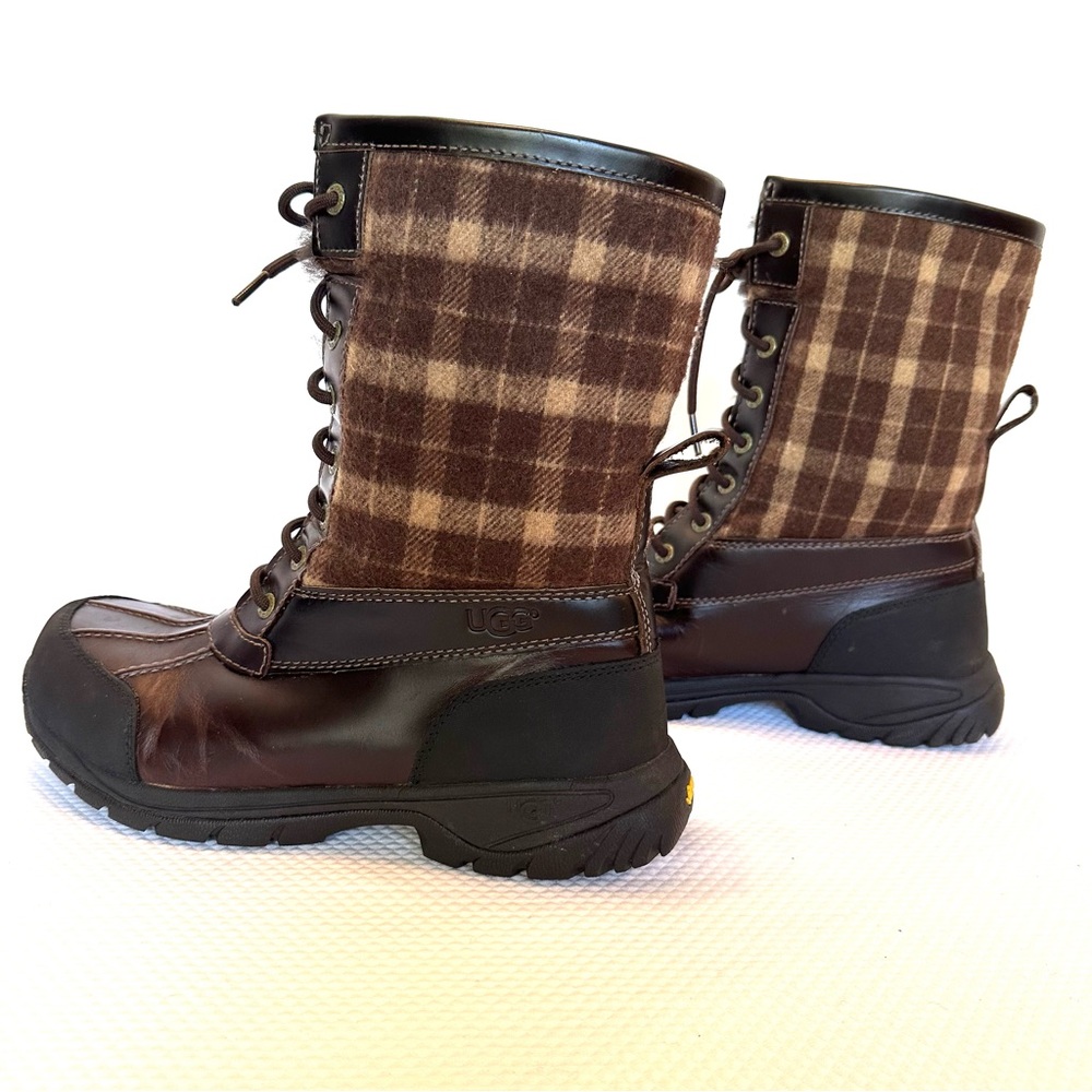 UGG Butte Waterproof Heavy Duty Brown Plaid Leather Lace-Up Rain & Snow Boots
